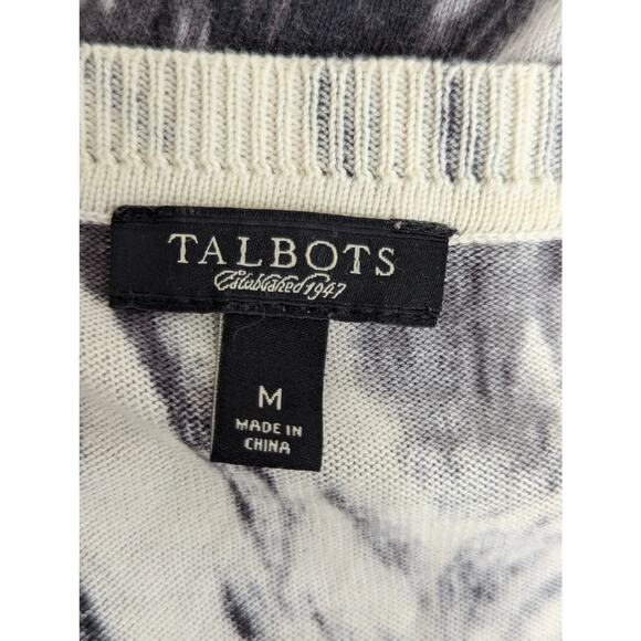 TALBOTS! LIGHTWEIGHT BLACK, WHITE ABSTRACT ZEBRA INSPIRED CARDIGAN SWEATER! SZ M - Picture 4 of 7